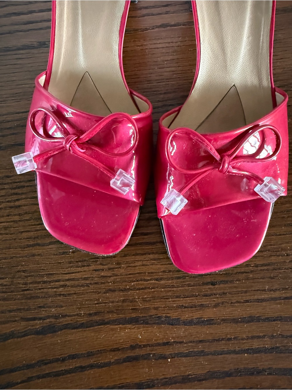Stuart Weitzman Hot Pink Open-Toe Mule Heels with Bow - Picture 4 of 6